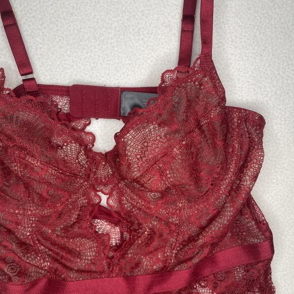 New Stunning Sexy ASOS Bodysuit Teddy Burgundy Satin Mesh Lace -US size 10-NWOT - Picture 3 of 6